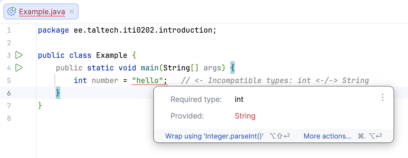 Visualisation of how an IDE reports compilation errors