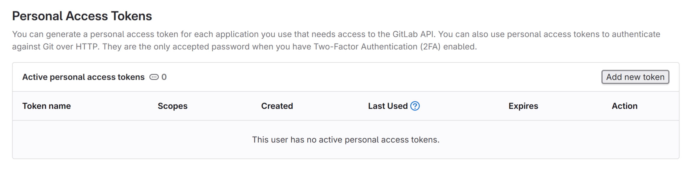 GitLab new PAT view