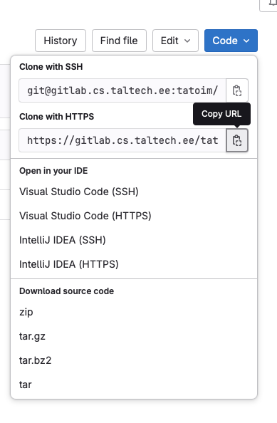 Example of where to get the repository clone URL