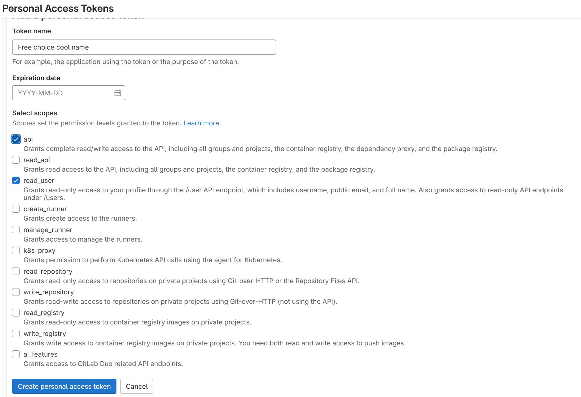 GitLab PAT token info