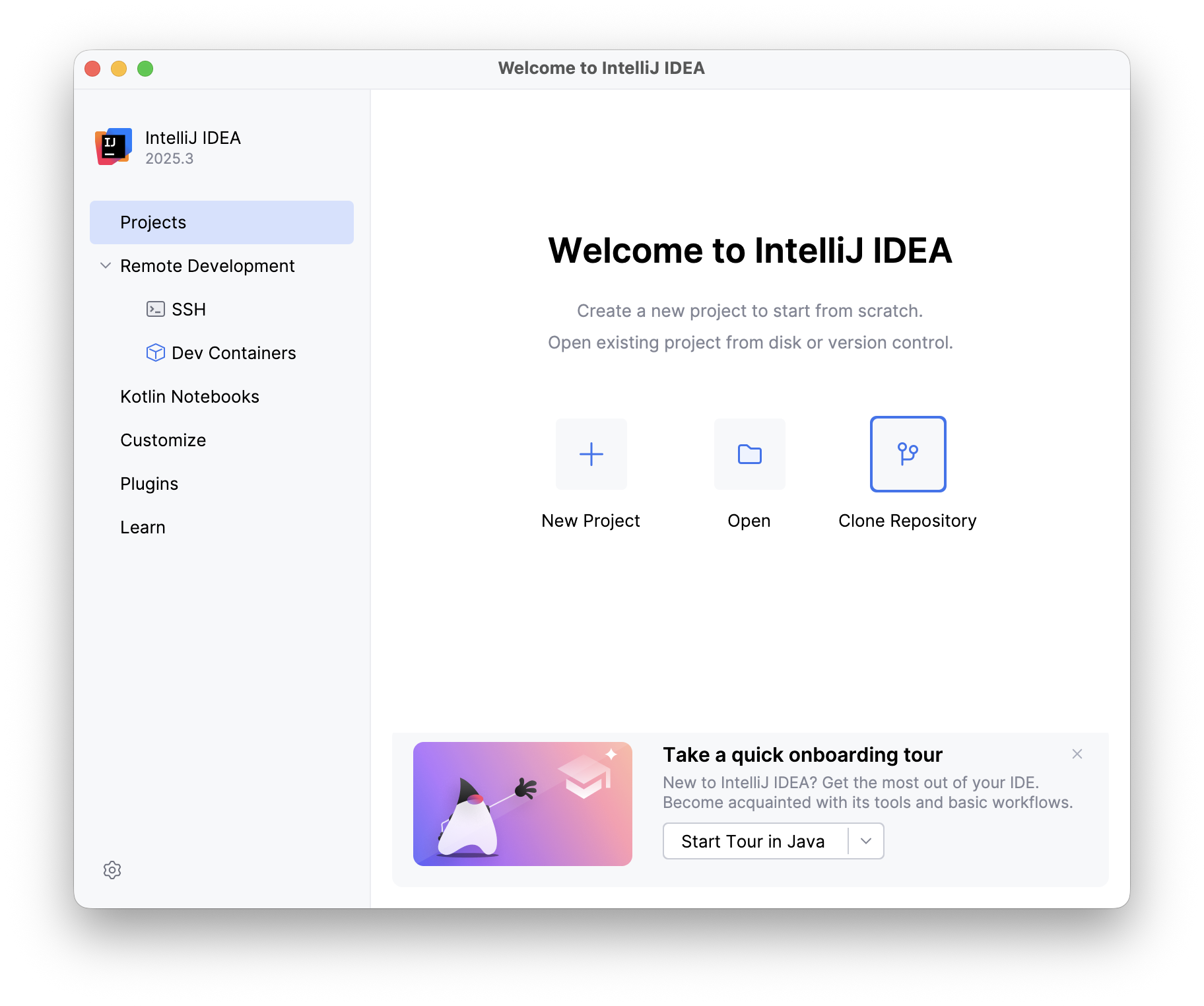 IntelliJ IDEA welcome screen