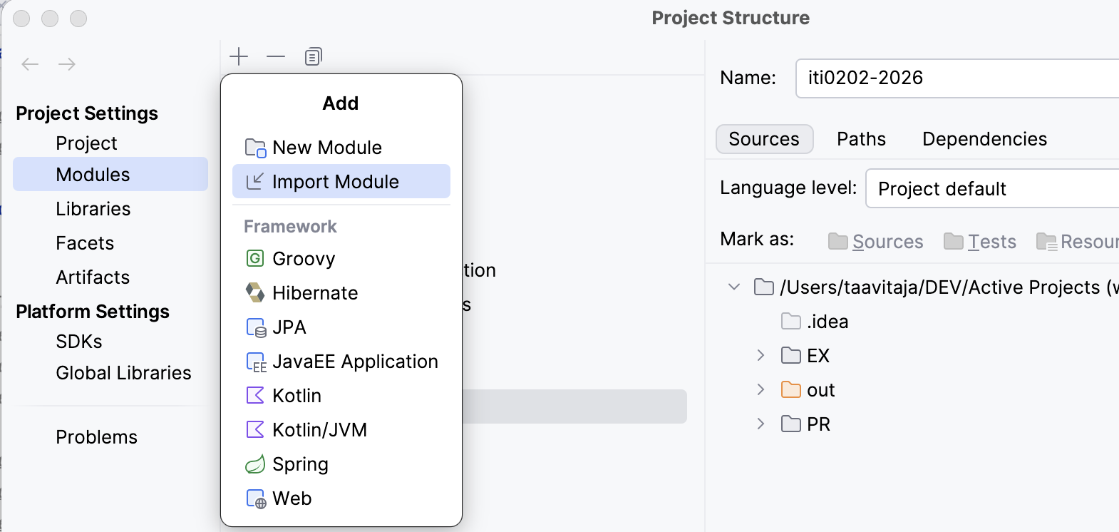 Import module button