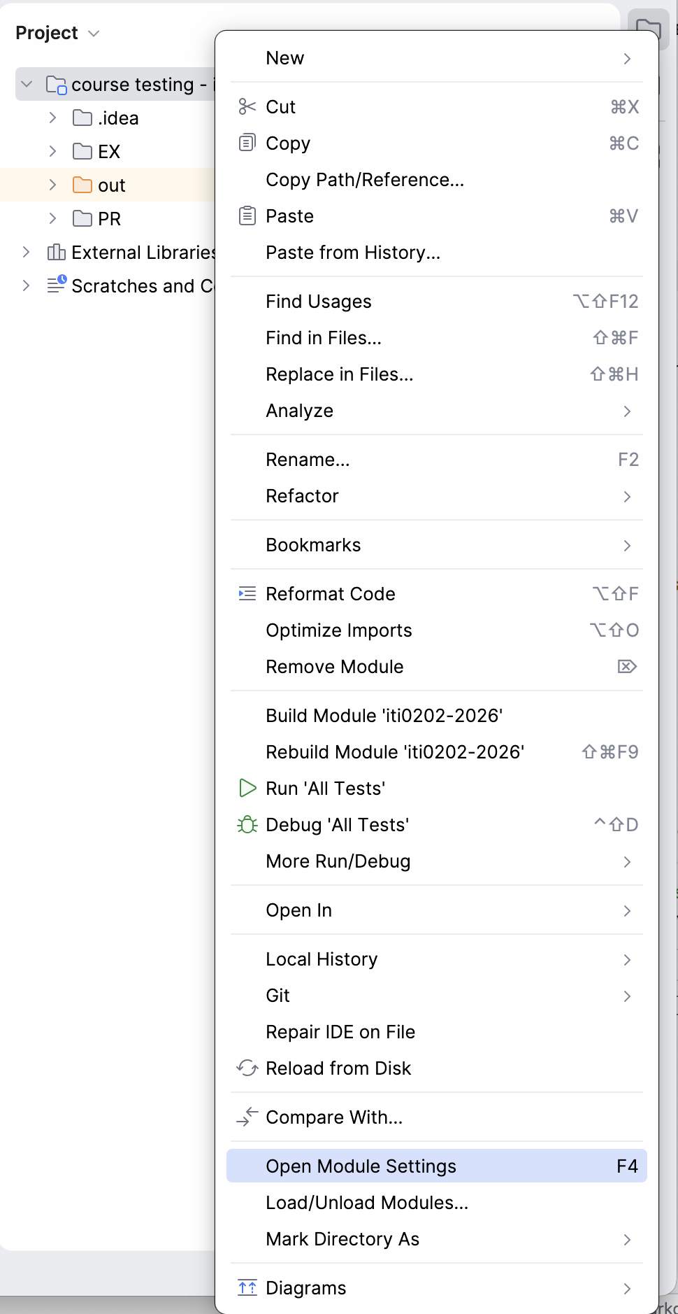 Open module settings
