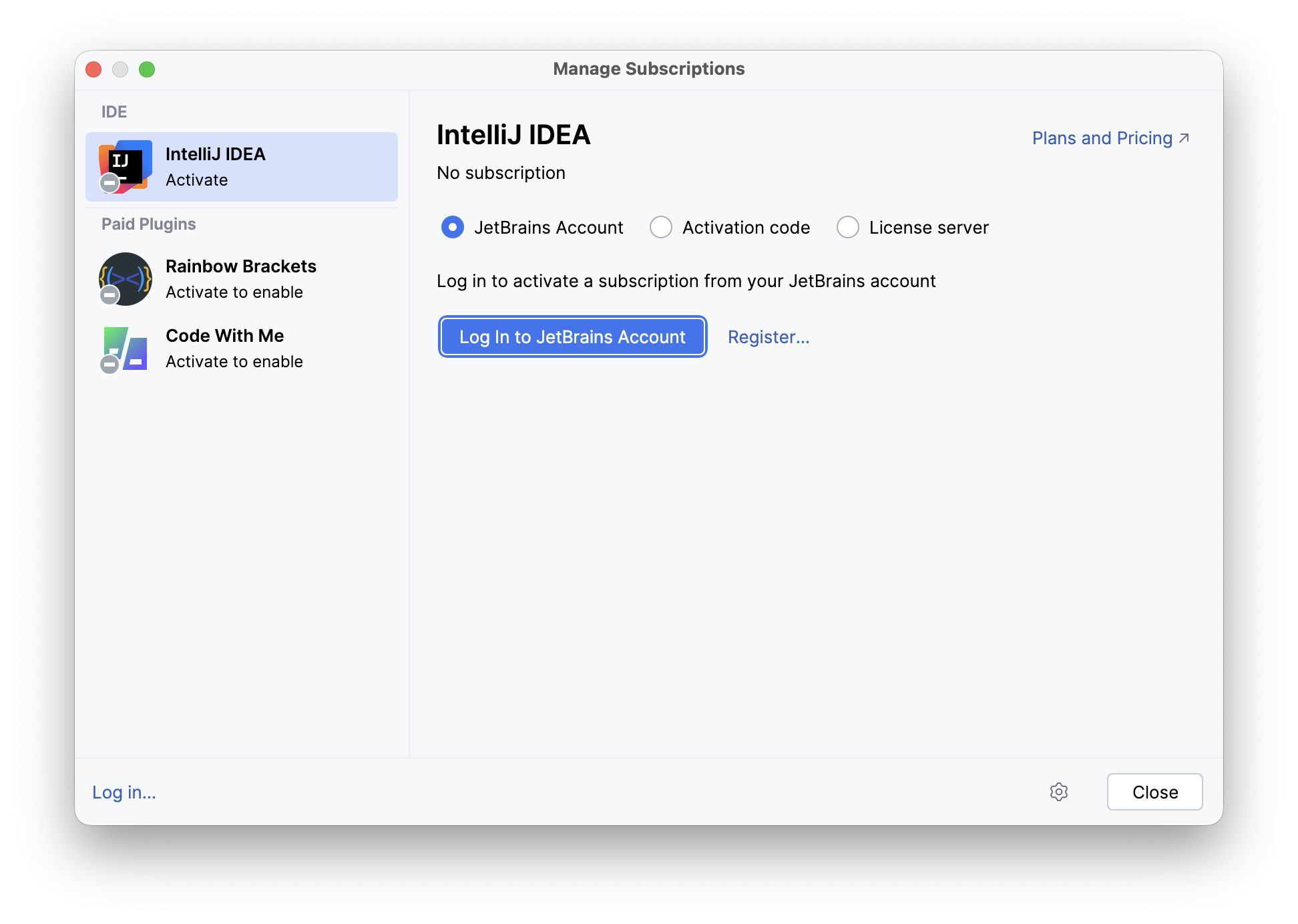 Activation of IntelliJ IDEA