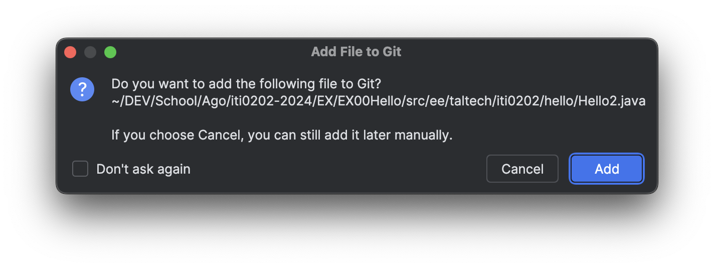 Add file to git window
